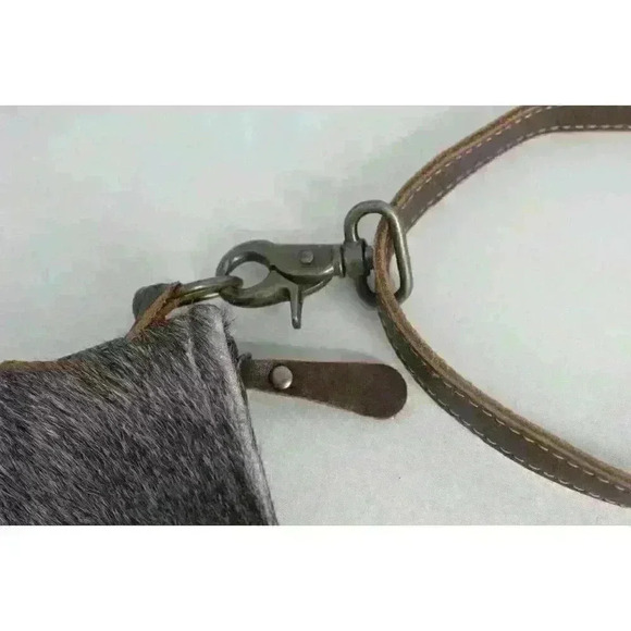 Myra Bag Western Cowgirl On Hide Leather Medium Brown Satchel Crossbody Purse - Picture 13 of 15